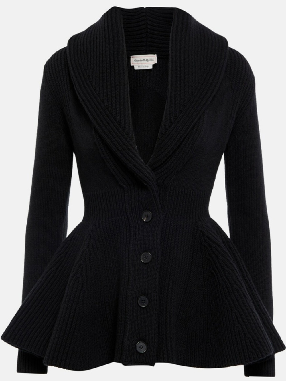 Alexander McQueen Peplum-Hem Wool Cardigan, size M